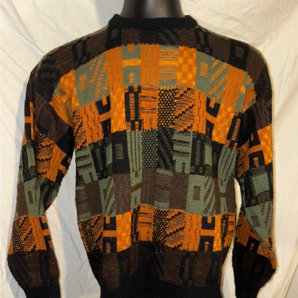 Vintage Sweater Graphix Green Black Orange Cable Knit Men’s Large Made in USA - Picture 1 of 7
